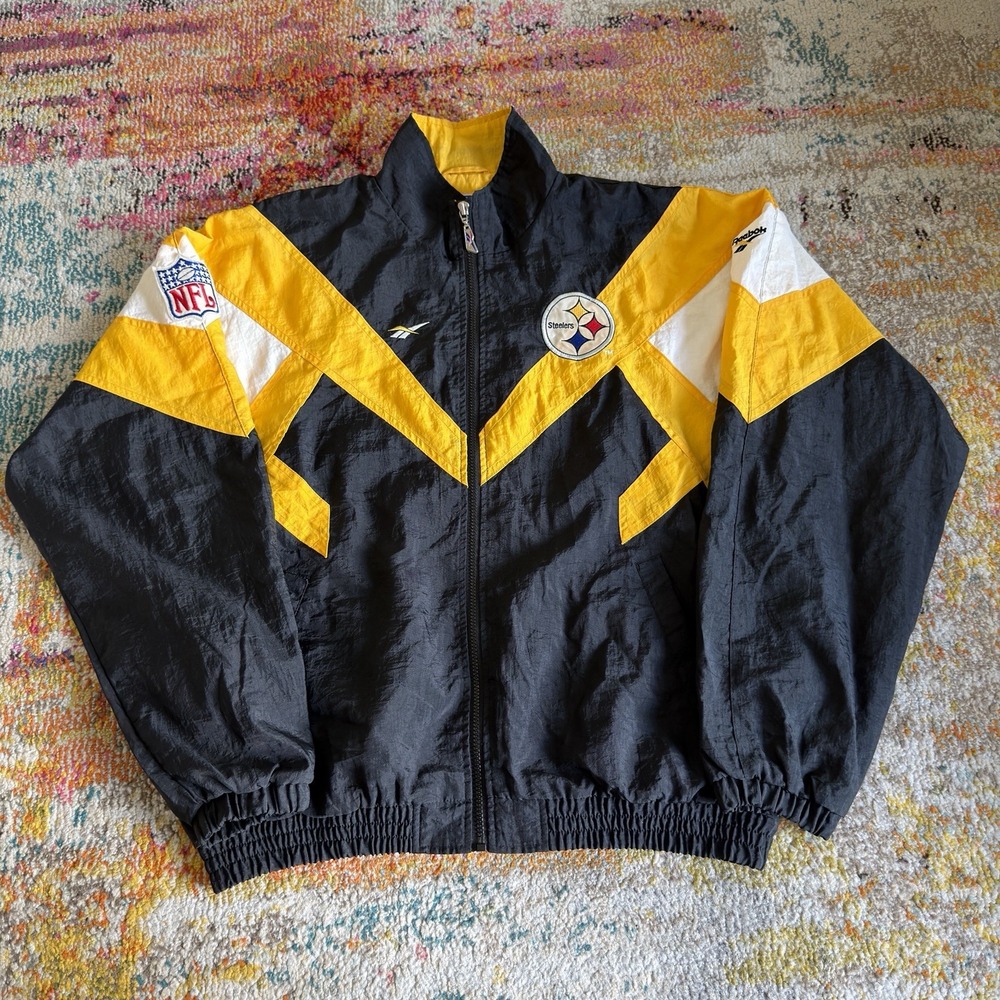 Vintage Pittsburgh Steelers Reebok NFL Pro Line Windbreaker Jacket Mens Medium